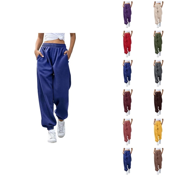 Womens Joggers 2026 Trendy Elastic High Waist Breathable Relaxed Fit Sweat Pants Trousers with Pockets