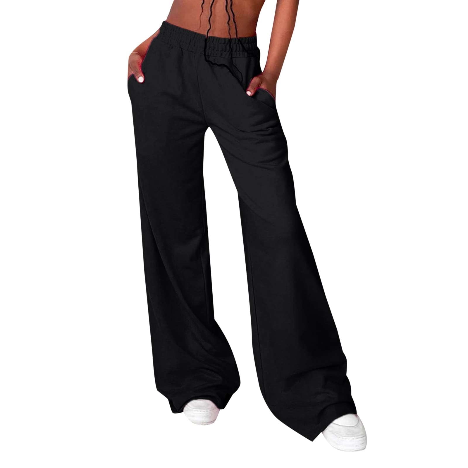 Womens Joggers Pants Pockets Drawstring Running Sweatpants Women s Wide Leg Pants Flared Pants Casual Sweatshirt Rolled Up Trousers Walmart