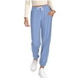 thumbnail image 1 of Womens Joggers with Pockets, Lightweight Quick Dry Athletic Workout Soft Pants for Gym, Yoga, Running Striped Printed, 1 of 5