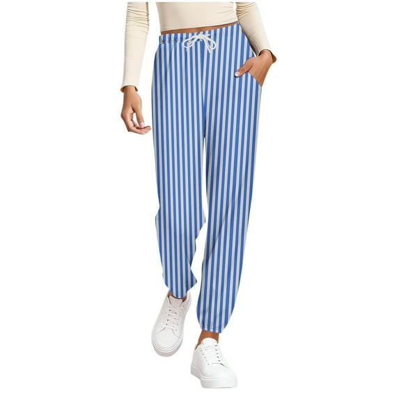 Womens Joggers with Pockets, Lightweight Quick Dry Athletic Workout Soft Pants for Gym, Yoga, Running Striped Printed