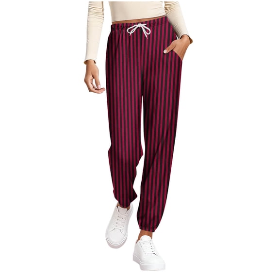 Womens Joggers with Pockets, Lightweight Quick Dry Athletic Workout Soft Pants for Gym, Yoga, Running Striped Printed