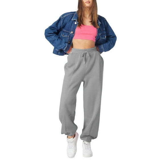 Chiccall Womens Sweatpants Casual Fall Wide Leg Pants Elastic High Waisted Drawstring Elastic Bottom Joggers Loose Stretch Comfy Running Trousers