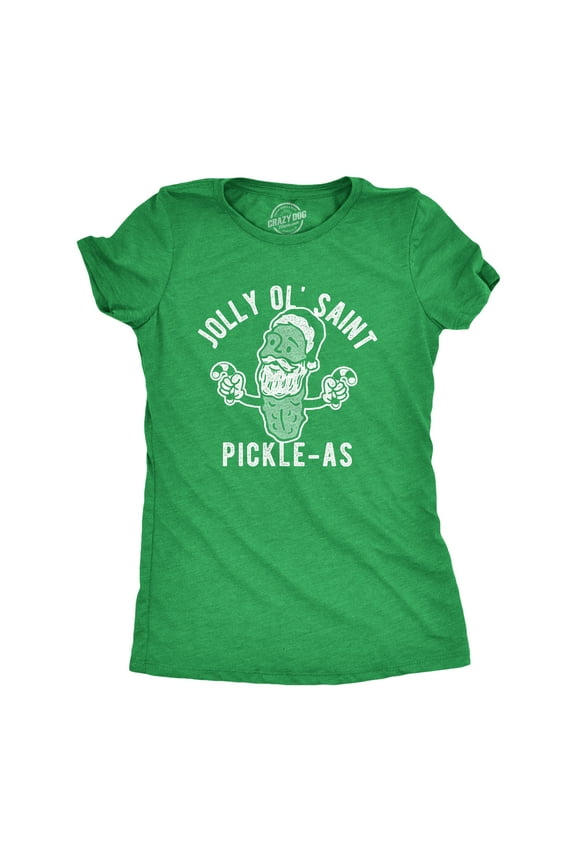 Womens Jolly Ol Saint Pickle-As T Shirt Funny Christmas Santa Pickle Graphic Tee Womens Graphic Tees