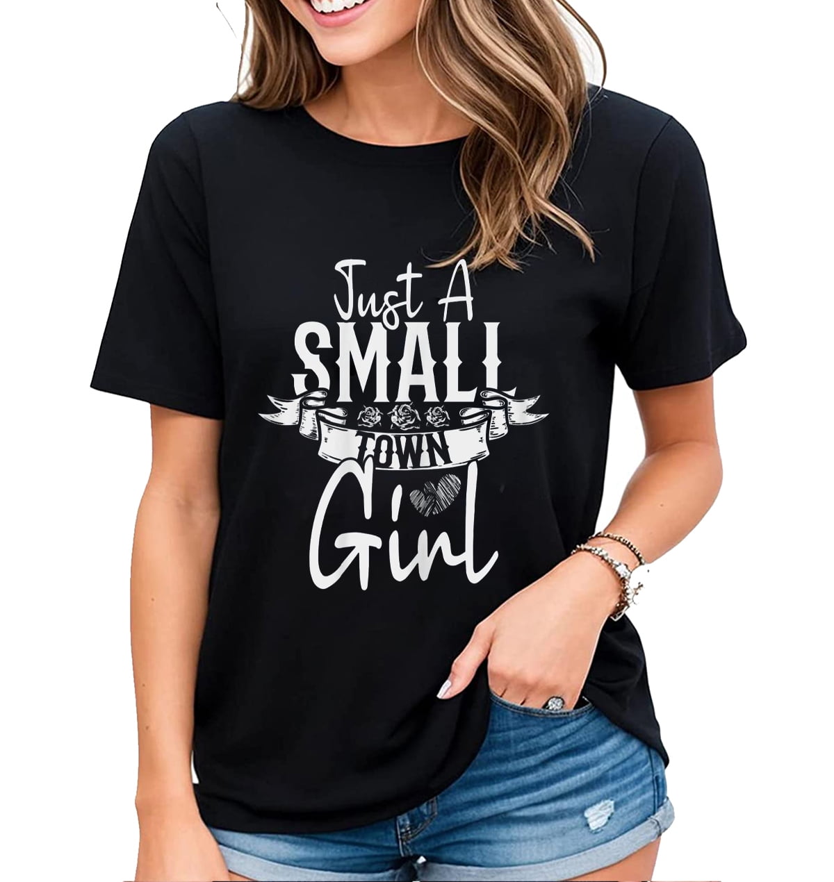 Womens Journey Tshirt Just A Small Town Girl Village Little City Life Casual Short Sleeve Tops Black X Large Walmart