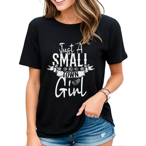 Womens Journey Tshirt Just A Small Town Girl Village Little City Life Casual Short Sleeve Tops Black X-Large