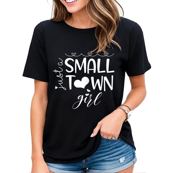 Womens Journey Tshirt Just a Small Town Girl Casual Short Sleeve Tops Black Small