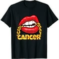 thumbnail image 1 of Womens Juicy Lips Gold Chain Cancer Zodiac Sign T-Shirt Black X-Large, 1 of 5