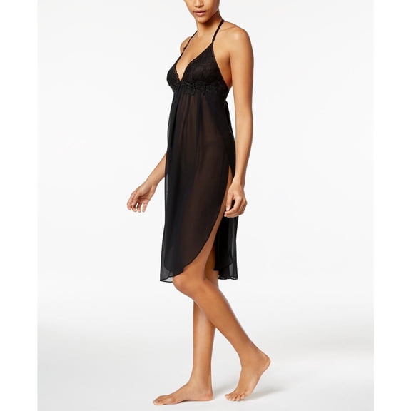 Womens Juliet Lace-Trimmed Chiffon Midi, Black, Size X-Large