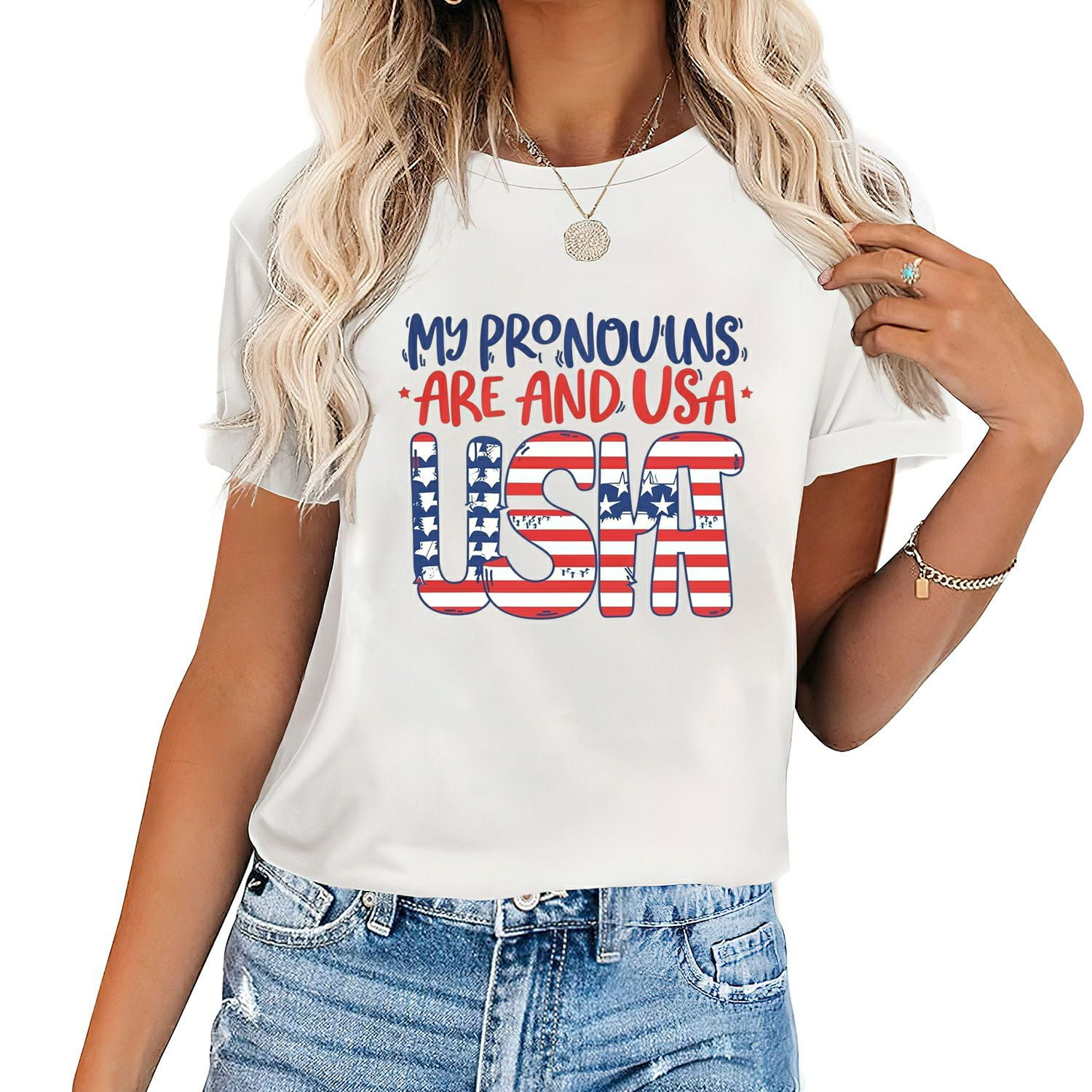Womens July 4th Funny My Pronouns Are USA 4th Of Jully US Flag Birthday ...