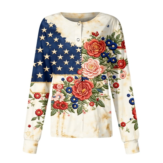 Womens July 4th Scrub Jackets America 250 Anniversary Short Sleeved Nursing Tops Trendy Independence Day Tops