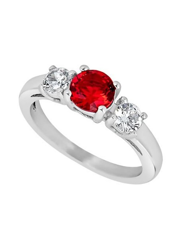 Womens July Birthstone Ring Ruby Red Cubic Zirconia Stainless Steel Engagement Band Fantasy Forge Jewelry
