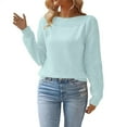 thumbnail image 1 of Womens Jumper Comdrip Womens Fall Long Sleeve Solid Color Sweaters Casual Outfits Puff Sleeve Knitted Pullover Jumper Tops Women Sweater Blue L, 1 of 7
