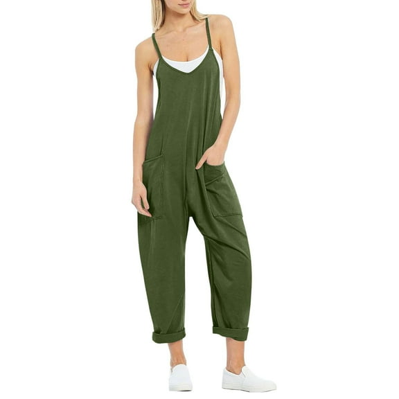 Womens Jumpers and Rompers Solid Color Casual Pocket Strap Jumpsuit Pantsuits Bodysuit