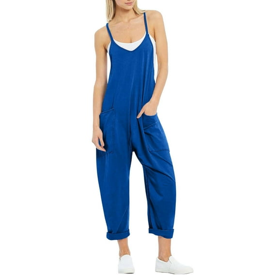 Womens Jumpers and Rompers Solid Color Casual Pocket Strap Jumpsuit Pantsuits Bodysuit