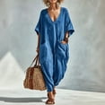 thumbnail image 1 of Womens Jumpsuit Casual 3/4 Sleeve V Neck Loose Long Pants with Pockets Summer Flowy Blue S, 1 of 4