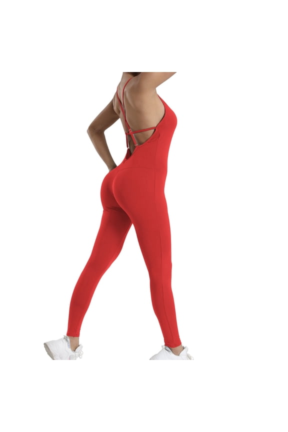 Womens Jumpsuit Casual Backless Crisscross Straps Yoga Sleeveless Outwear,Red,XL