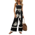 thumbnail image 1 of Womens Jumpsuit Casual Boho Summer Outfits Shirred Strap Wide Leg Long Pants Rompers with Pockets Black S, 1 of 4