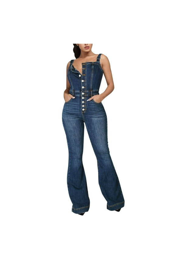 Womens Jumpsuit Fashion Casual Strappy Denim Wide Leg Pants Rompers for Women
