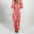 thumbnail image 1 of Womens Jumpsuit Pajamas Casual Winter Warm Rompe Sleepwear Loose Long Sleeve One Piece Outfits Hooded Pajamas Pink XXXL, 1 of 7