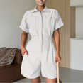 thumbnail image 1 of Womens Jumpsuit Short Sleeve Wide Leg Shorts Rompers With Elastic Waist Summer Jumpsuits Drawstring Button Jumpsuits for Women with Skirt Overlay Jumpsuits in Womens plus Size Flare Pants Jumpsuit for, 1 of 4