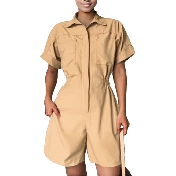 Womens Jumpsuit Short Sleeve Wide Leg Shorts Rompers With Elastic Waist Summer Jumpsuits