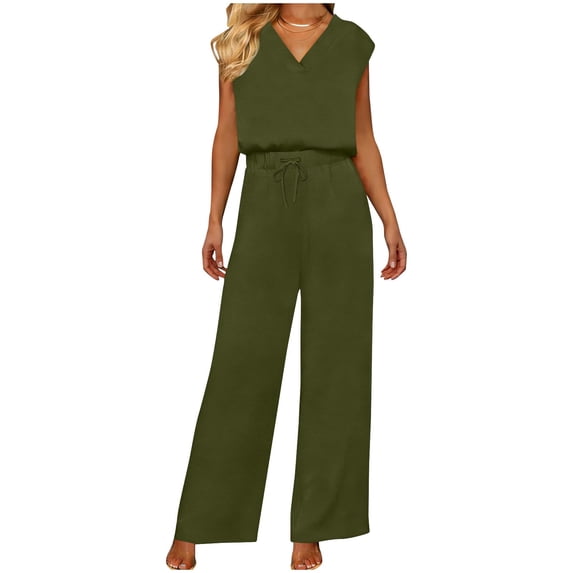Womens Jumpsuit Sleeveless Casual Summer Side Split Overalls Jumpers Spaghetti Strap Lightweight Baggy Long Pants Rompers with Pockets