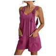 thumbnail image 1 of Womens Jumpsuit Summer Short Dungarees Casual Sleeveless Playsuit Cotton Romper Adjustable Shoulder Strap Wide Leg Short One-Piece Overall Jumpsuits with Pockets Purple L, 1 of 6