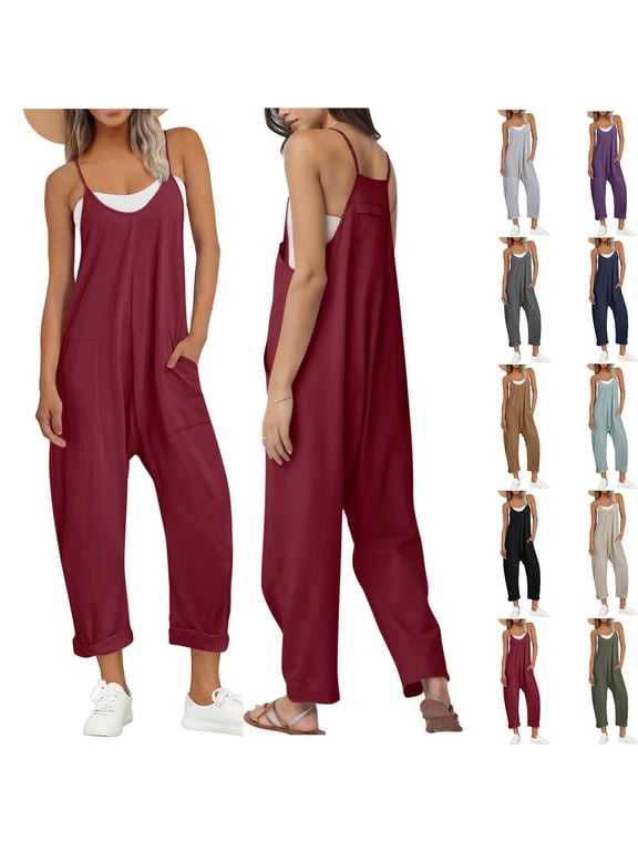 Womens' Jumpsuit with Tummy Control Fashion Fashion and Casual Cold Shoulder Solid Color Suspender Jumpsuits Wide Pocket Leg Pant