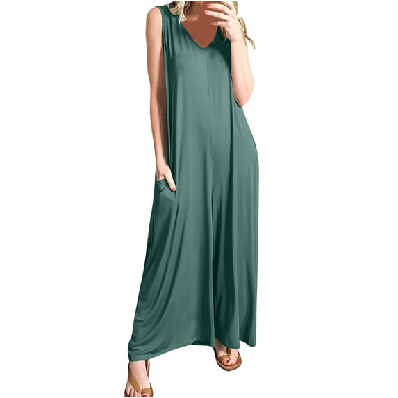Womens Jumpsuit Women Fashion Solid Colored Jumpsuit Sleeveless Home Pockets Jumpsuit Ladies Pajamas Jumpsuits for Women Casual Women's Work Pants Comfortable Pants for Women Casual