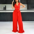 thumbnail image 1 of Womens Jumpsuit Women'S Solid Color High-Waist Pleated Pocket Wide-Leg Casual Chiffon High-Waist Jumpsuit,Jumpsuits for Women Casual Women's Work Pants Comfortable Pants for Women Casual, 1 of 7