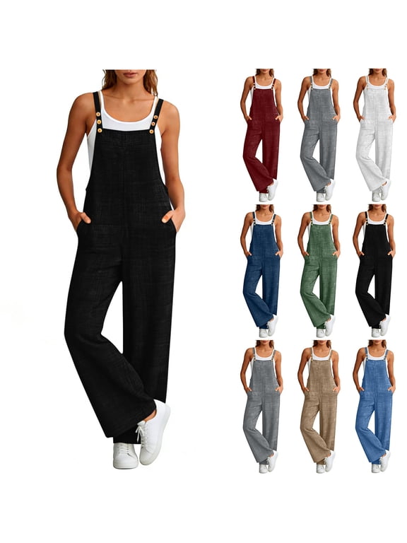 Womens' Jumpsuit Summer Fashion Sleeveless With Adjustable Buttons Overalls Casual Solid Color Wide Leg Jumpsuit
