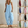 thumbnail image 1 of Womens Jumpsuits Casual Cotton Linen Button Down Sleeveless Rompers Overalls with Pockets 2026 Summer One Piece Outfits, 1 of 7
