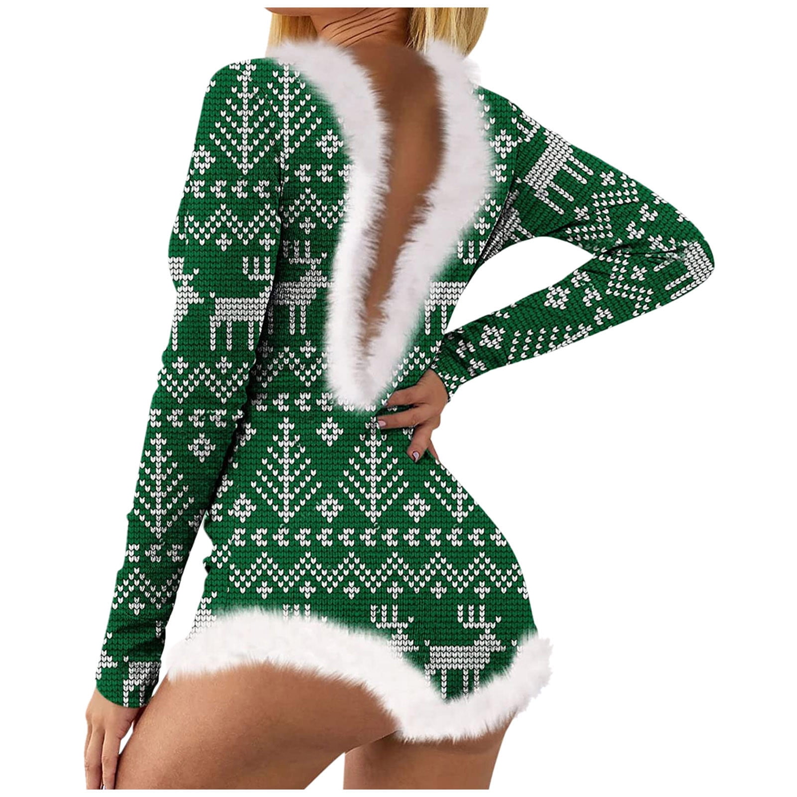 Womens Jumpsuits Christmas Suit Print Long Nightwear Warm Soft Bodysuit Soft and Playsuit