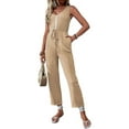 thumbnail image 1 of Womens Jumpsuits Dressy Summer Sleeveless U-Neck Casual Wide Leg Long Pants Rompers 2025 Khaki L, 1 of 9