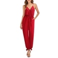 thumbnail image 1 of Womens Jumpsuits Romper Casual V Neck Spaghetti Straps Drawstring Waist With Pockets Overalls, 1 of 4