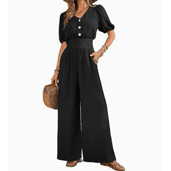 Womens Jumpsuits Short Sleeve V Neck Dressy Casual Wide Leg Pants Romper Summer One Piece Outfits