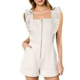 thumbnail image 1 of Womens Jumpsuits Shorts Fashion Zipper Sleeveless Romper Shorts Fashion Ruffle Sleeve Summer Overall Shorts,White,S, 1 of 6