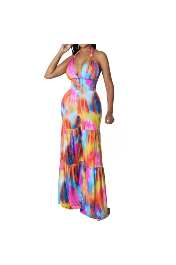 Womens Jumpsuits Sleeveless Spaghetti Strap V Neck Dressy Casual Wide Leg Pants Romper 2026 Summer One Piece Outfits L