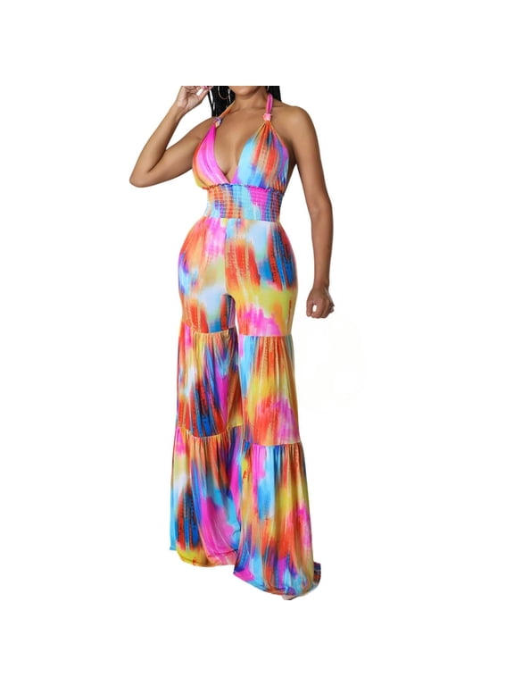 Womens Jumpsuits Sleeveless Spaghetti Strap V Neck Dressy Casual Wide Leg Pants Romper 2026 Summer One Piece Outfits L