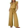 thumbnail image 1 of Womens Jumpsuits Summer Ruffle Sleeve Rompers Casual Dressy Drawstring High Waist Square Neck Overalls with Pocket, Yellow, L, 1 of 7
