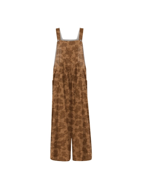 Womens Jumpsuits Wide Leg Sleeveless Adjustable Y2k Overalls Casual Loose Leopard Print Jumpsuits ,L