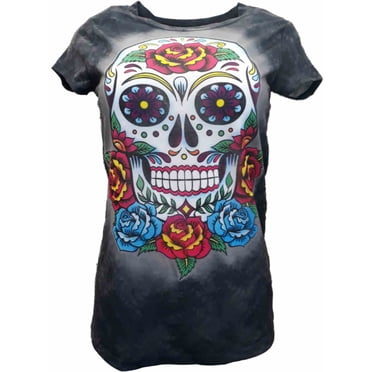 Sugar Skull Hawaiian Button-Up Shirt – Men's Short Sleeve, Halloween/Pumpkin/Day Of Dead Theme (S-XL)