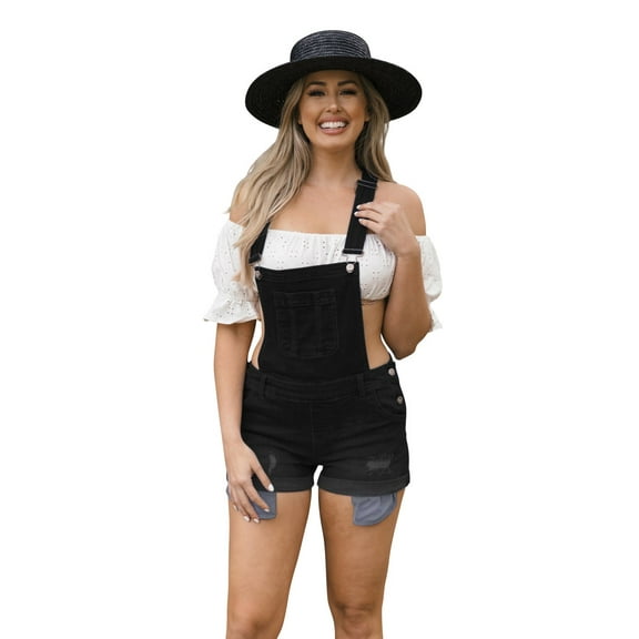 Womens Junior Distressed Denim Shortalls