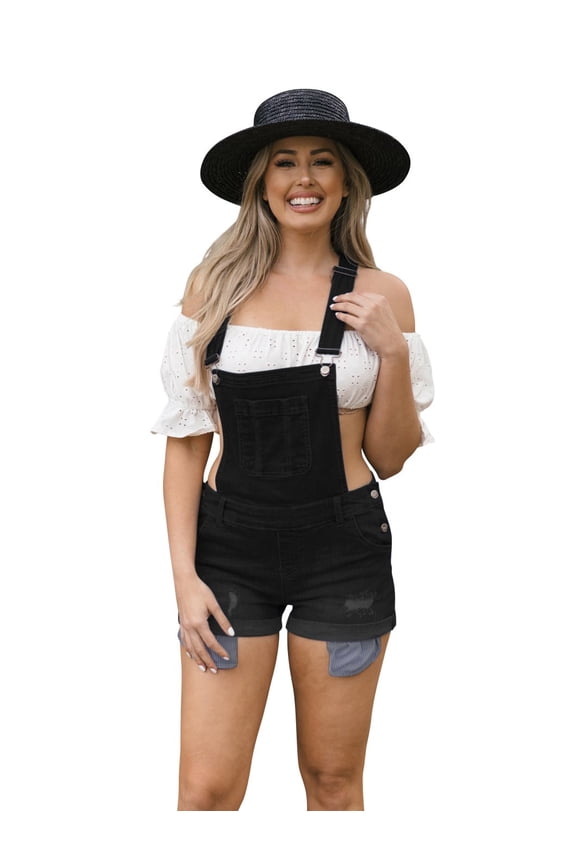 Womens Junior Distressed Denim Shortalls