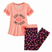 Womens Junior Pink Lips Pajamas Kiss Boys Not Frogs Sleep Set X-Large