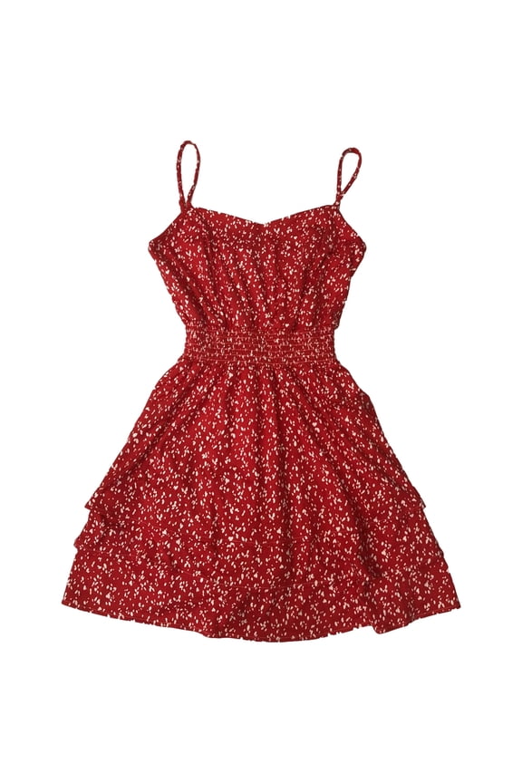 Womens (Junior's) Red Ruffle Polka Dot Sleeveless Fit & Flare Sun Dress X-Small