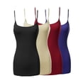 thumbnail image 1 of Womens & Juniors Basic Solid Long Length Adjustable Spaghetti Strap Camisole Tank Top (4PK - Black/Taupe/Red/Royal, 2XL), 1 of 5