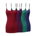thumbnail image 1 of Womens & Juniors Basic Solid Long Length Adjustable Spaghetti Strap Camisole Tank Top (4PK - D. Red/Purple/Jade/Royal, S), 1 of 5