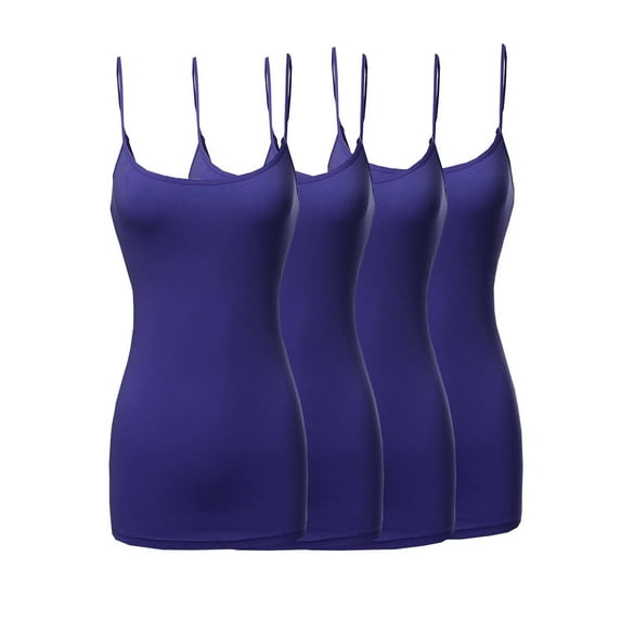 Womens & Juniors Basic Solid Long Length Adjustable Spaghetti Strap Camisole Tank Top (4PK - Royal/Royal/Royal/Royal, 1XL)