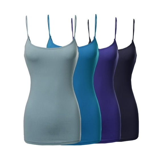 Womens & Juniors Basic Solid Long Length Adjustable Spaghetti Strap Tank Top